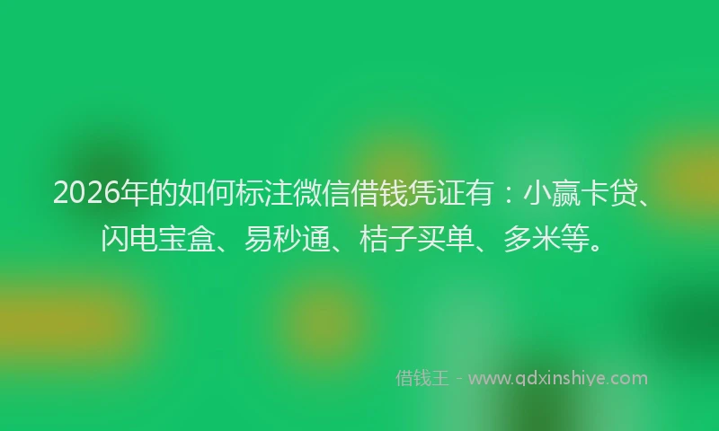 2026年的如何标注微信借钱凭证有：小赢卡贷、闪电宝盒、易秒通、桔子买单、多米等。