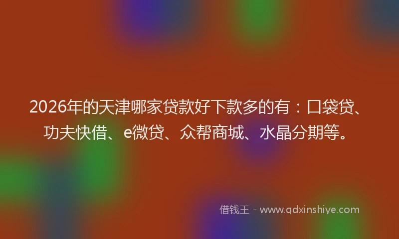 2026年的天津哪家贷款好下款多的有：口袋贷、功夫快借、e微贷、众帮商城、水晶分期等。