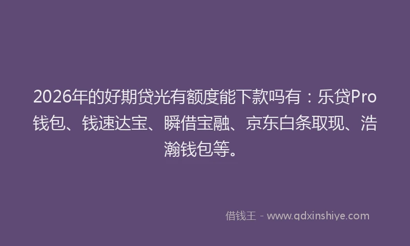 2026年的好期贷光有额度能下款吗有：乐贷Pro钱包、钱速达宝、瞬借宝融、京东白条取现、浩瀚钱包等。
