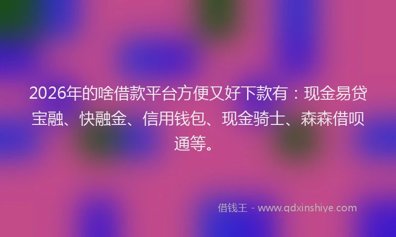 2026年的啥借款平台方便又好下款有：现金易贷宝融、快融金、信用钱包、现金骑士、森森借呗通等。