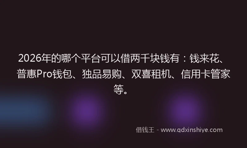 2026年的哪个平台可以借两千块钱有：钱来花、普惠Pro钱包、独品易购、双喜租机、信用卡管家等。