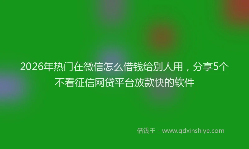 2026年热门在微信怎么借钱给别人用，分享5个不看征信网贷平台放款快的软件