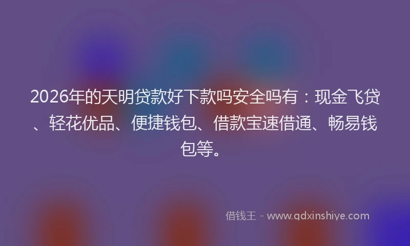 2026年的天明贷款好下款吗安全吗有：现金飞贷、轻花优品、便捷钱包、借款宝速借通、畅易钱包等。