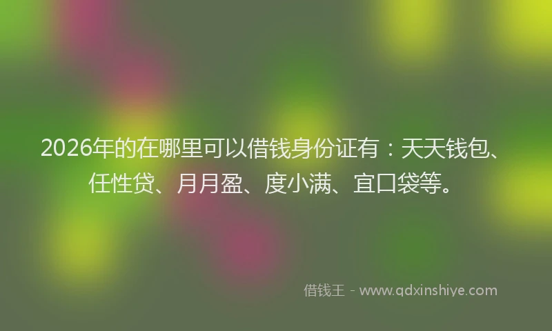 2026年的在哪里可以借钱身份证有：天天钱包、任性贷、月月盈、度小满、宜口袋等。