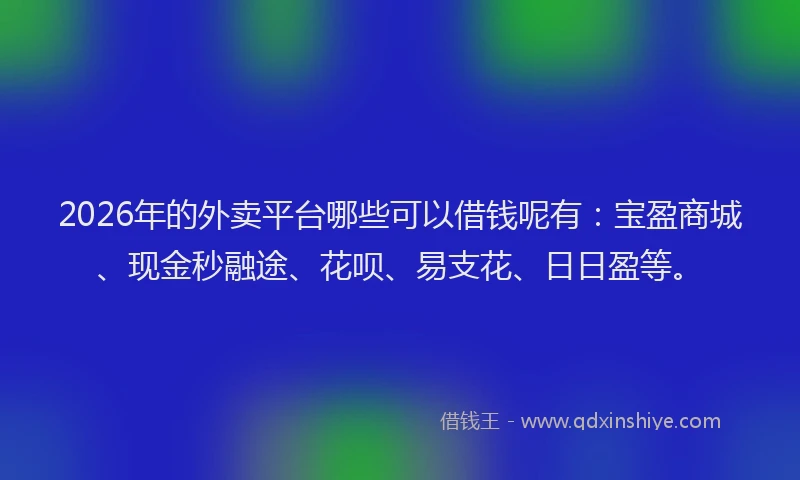 2026年的外卖平台哪些可以借钱呢有：宝盈商城、现金秒融途、花呗、易支花、日日盈等。