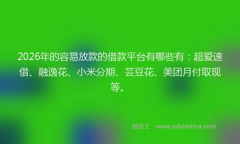 2026年的容易放款的借款平台有哪些有：超爱速借、融逸花、小米分期、芸豆花、美团月付取现等。