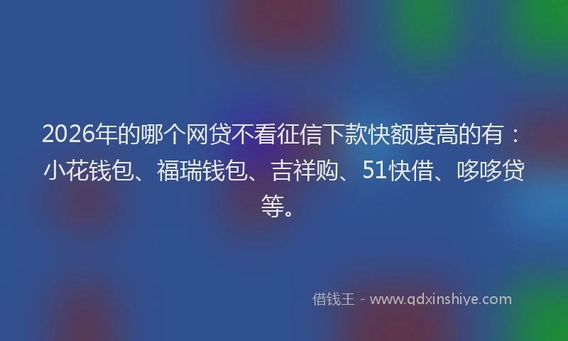 2026年的哪个网贷不看征信下款快额度高的有：小花钱包、福瑞钱包、吉祥购、51快借、哆哆贷等。