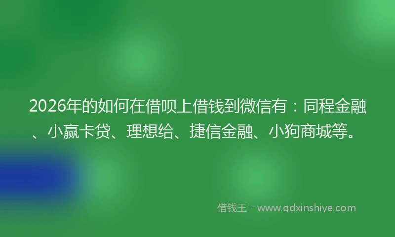 2026年的如何在借呗上借钱到微信有：同程金融、小赢卡贷、理想给、捷信金融、小狗商城等。