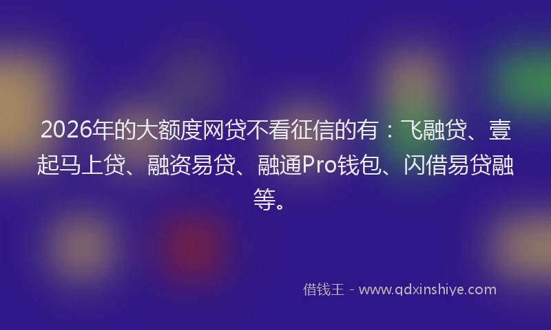 2026年的大额度网贷不看征信的有：飞融贷、壹起马上贷、融资易贷、融通Pro钱包、闪借易贷融等。