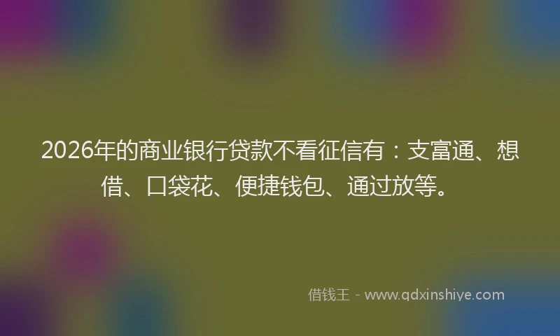 2026年的商业银行贷款不看征信有：支富通、想借、口袋花、便捷钱包、通过放等。
