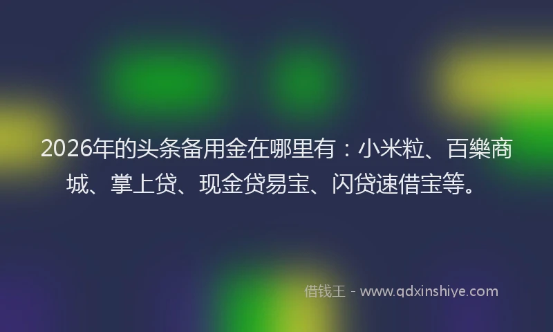 2026年的头条备用金在哪里有：小米粒、百樂商城、掌上贷、现金贷易宝、闪贷速借宝等。
