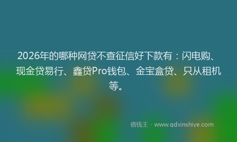 2026年的哪种网贷不查征信好下款有：闪电购、现金贷易行、鑫贷Pro钱包、金宝盒贷、只从租机等。
