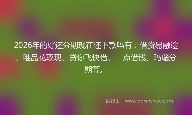 2026年的好还分期现在还下款吗有:借贷易融途、唯品花取现、贷你飞快借、一点借钱、玛瑙分期等。