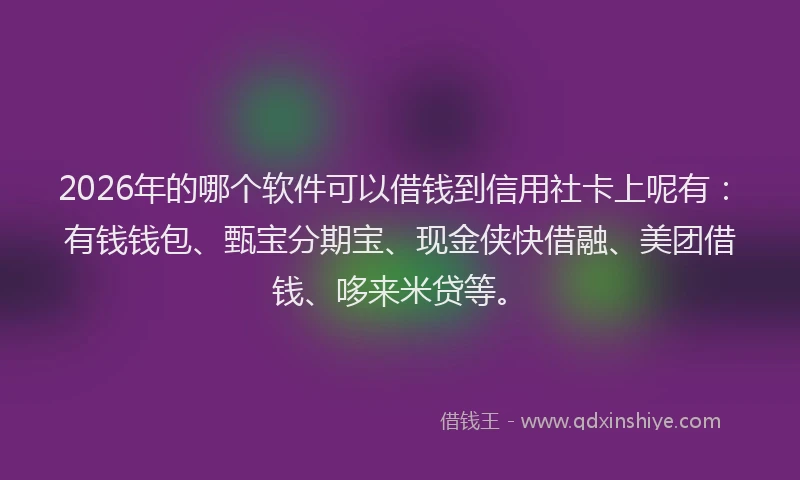 2026年的哪个软件可以借钱到信用社卡上呢有：有钱钱包、甄宝分期宝、现金侠快借融、美团借钱、哆来米贷等。