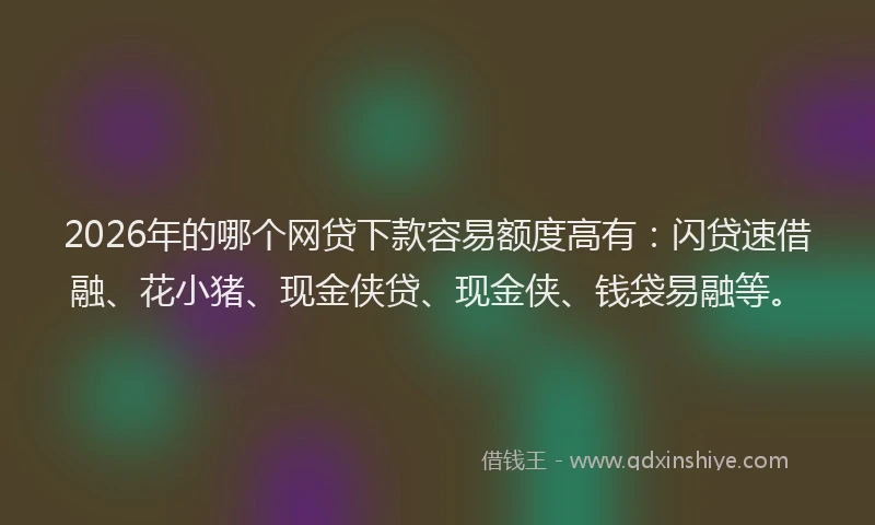 2026年的哪个网贷下款容易额度高有：闪贷速借融、花小猪、现金侠贷、现金侠、钱袋易融等。