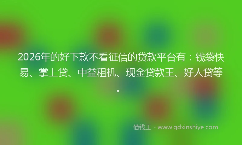2026年的好下款不看征信的贷款平台有：钱袋快易、掌上贷、中益租机、现金贷款王、好人贷等。