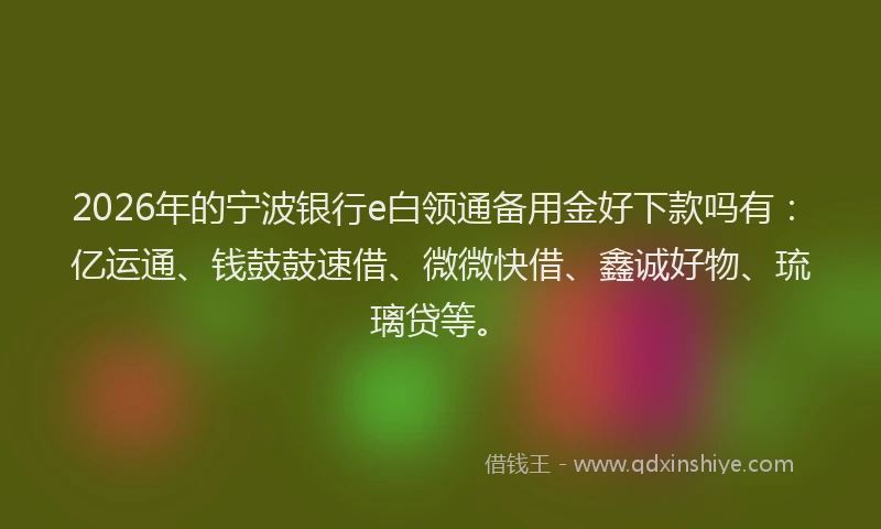 2026年的宁波银行e白领通备用金好下款吗有：亿运通、钱鼓鼓速借、微微快借、鑫诚好物、琉璃贷等。