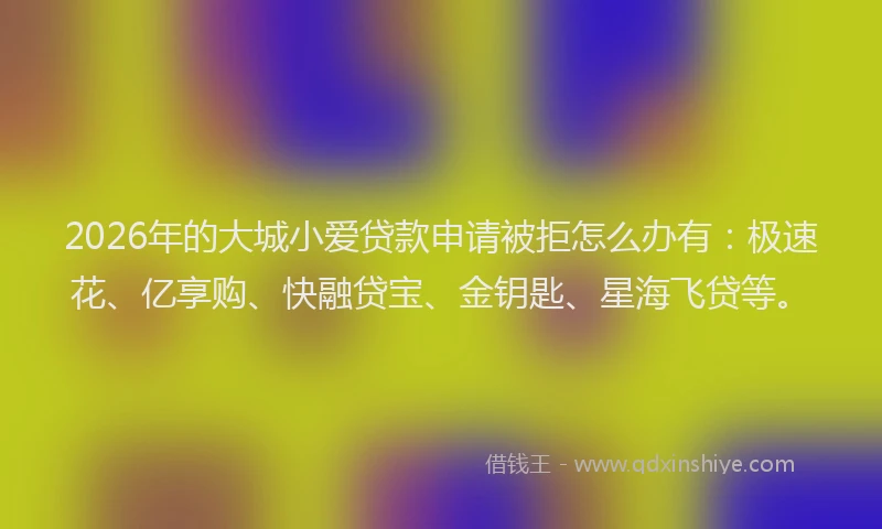 2026年的大城小爱贷款申请被拒怎么办有：极速花、亿享购、快融贷宝、金钥匙、星海飞贷等。