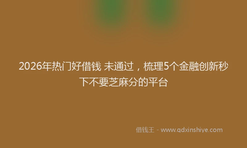 2026年热门好借钱 未通过，梳理5个金融创新秒下不要芝麻分的平台