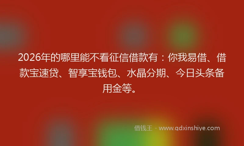 2026年的哪里能不看征信借款有：你我易借、借款宝速贷、智享宝钱包、水晶分期、今日头条备用金等。