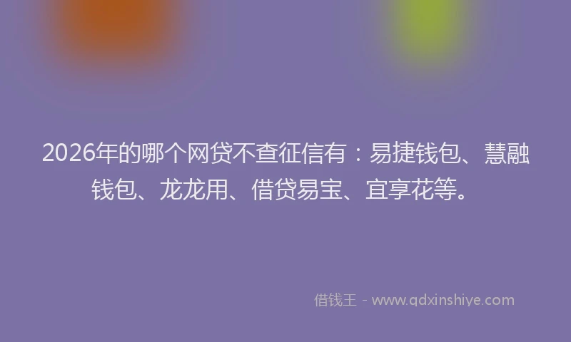 2026年的哪个网贷不查征信有：易捷钱包、慧融钱包、龙龙用、借贷易宝、宜享花等。