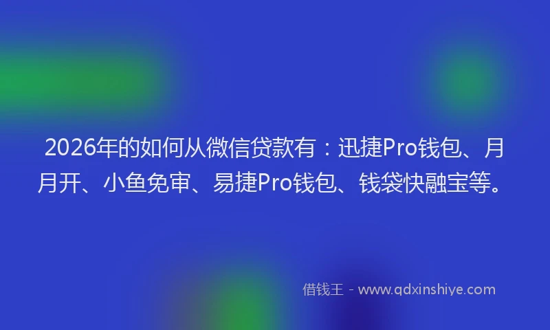 2026年的如何从微信贷款有:迅捷Pro钱包、月月开、小鱼免审、易捷Pro钱包、钱袋快融宝等。