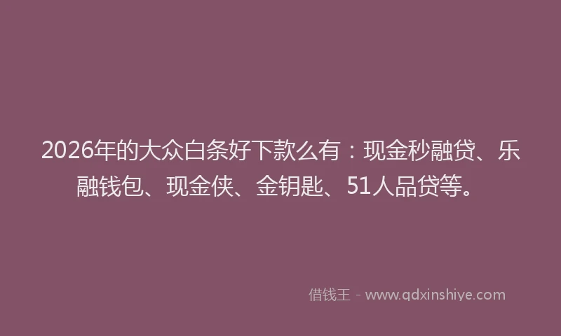 2026年的大众白条好下款么有：现金秒融贷、乐融钱包、现金侠、金钥匙、51人品贷等。
