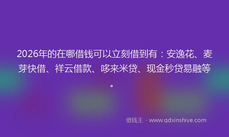 2026年的在哪借钱可以立刻借到有：安逸花、麦芽快借、祥云借款、哆来米贷、现金秒贷易融等。