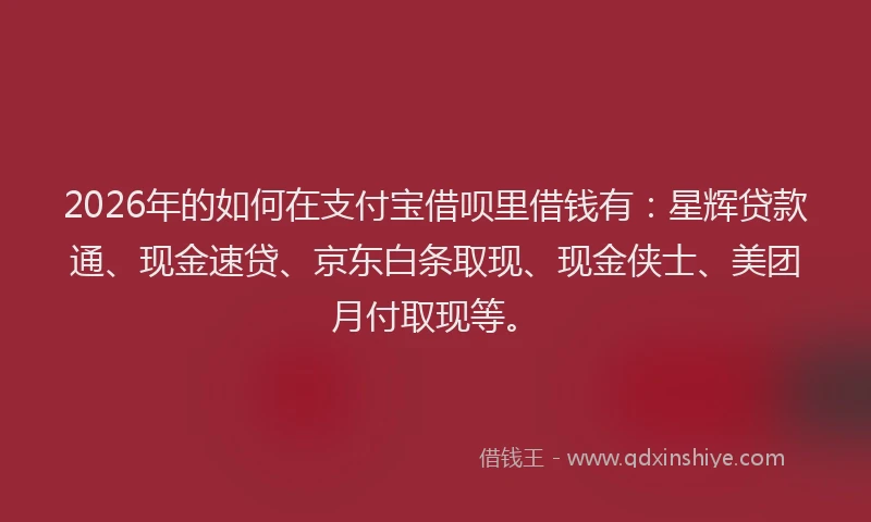 2026年的如何在支付宝借呗里借钱有：星辉贷款通、现金速贷、京东白条取现、现金侠士、美团月付取现等。