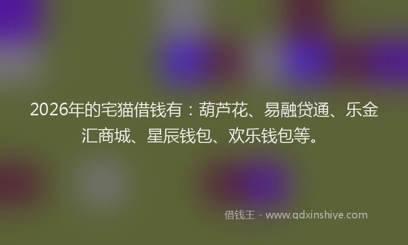 2026年的宅猫借钱有：葫芦花、易融贷通、乐金汇商城、星辰钱包、欢乐钱包等。