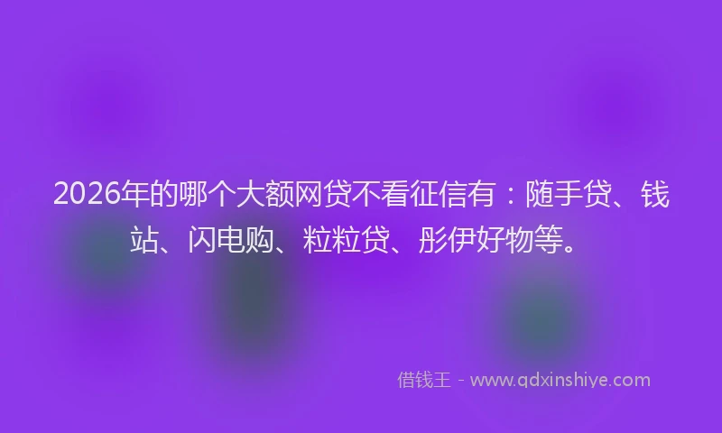 2026年的哪个大额网贷不看征信有：随手贷、钱站、闪电购、粒粒贷、彤伊好物等。