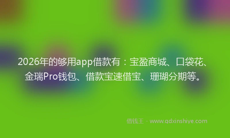 2026年的够用app借款有：宝盈商城、口袋花、金瑞Pro钱包、借款宝速借宝、珊瑚分期等。