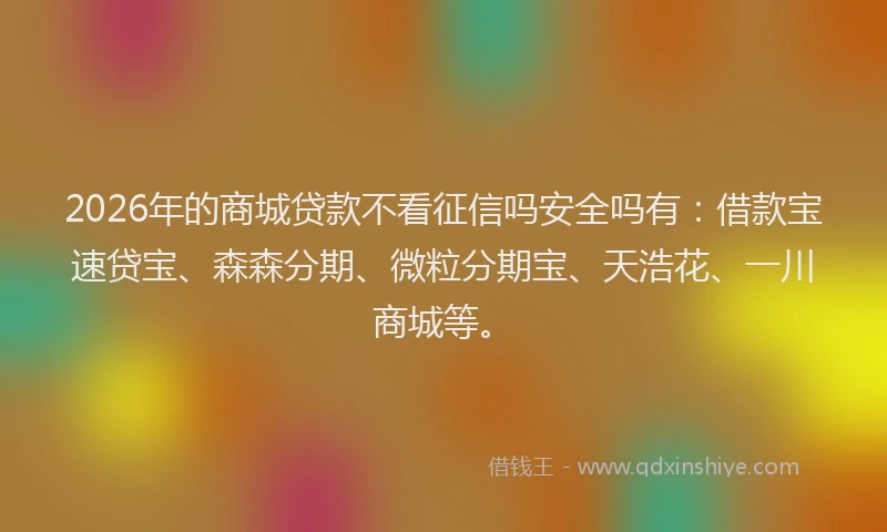2026年的商城贷款不看征信吗安全吗有：借款宝速贷宝、森森分期、微粒分期宝、天浩花、一川商城等。