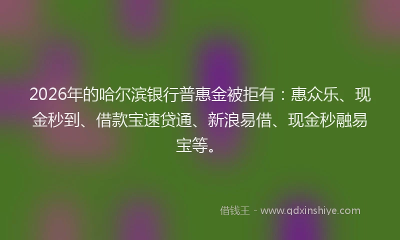 2026年的哈尔滨银行普惠金被拒有：惠众乐、现金秒到、借款宝速贷通、新浪易借、现金秒融易宝等。