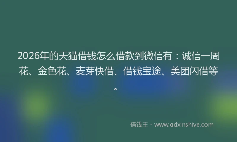 2026年的天猫借钱怎么借款到微信有：诚信一周花、金色花、麦芽快借、借钱宝途、美团闪借等。