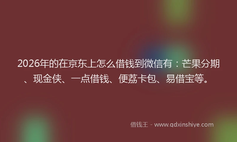2026年的在京东上怎么借钱到微信有：芒果分期、现金侠、一点借钱、便荔卡包、易借宝等。