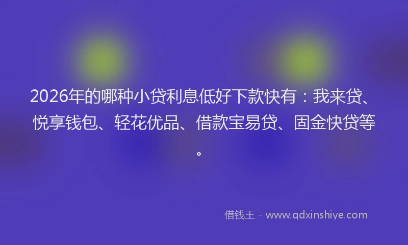 2026年的哪种小贷利息低好下款快有：我来贷、悦享钱包、轻花优品、借款宝易贷、固金快贷等。