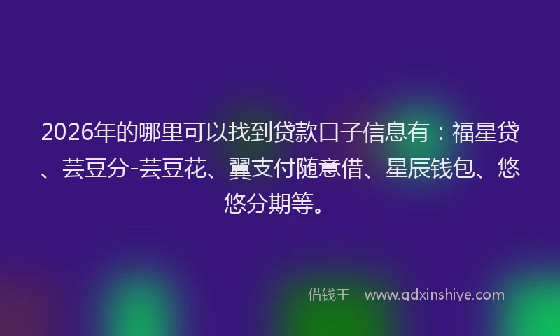 2026年的哪里可以找到贷款口子信息有：福星贷、芸豆分-芸豆花、翼支付随意借、星辰钱包、悠悠分期等。