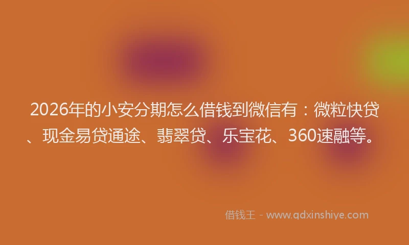 2026年的小安分期怎么借钱到微信有：微粒快贷、现金易贷通途、翡翠贷、乐宝花、360速融等。