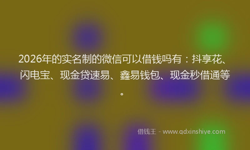2026年的实名制的微信可以借钱吗有：抖享花、闪电宝、现金贷速易、鑫易钱包、现金秒借通等。