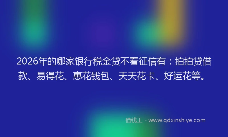 2026年的哪家银行税金贷不看征信有：拍拍贷借款、易得花、惠花钱包、天天花卡、好运花等。