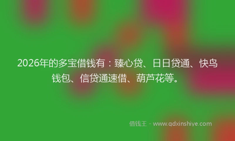 2026年的多宝借钱有：臻心贷、日日贷通、快鸟钱包、信贷通速借、葫芦花等。