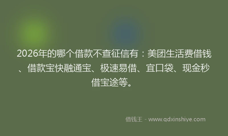 2026年的哪个借款不查征信有：美团生活费借钱、借款宝快融通宝、极速易借、宜口袋、现金秒借宝途等。