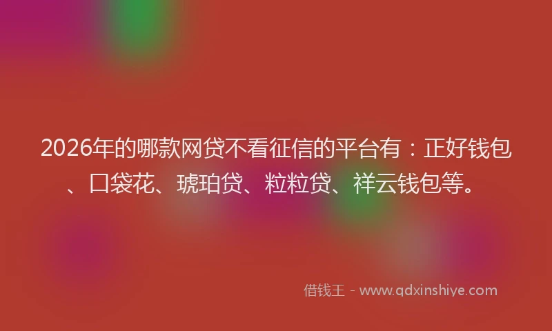 2026年的哪款网贷不看征信的平台有：正好钱包、口袋花、琥珀贷、粒粒贷、祥云钱包等。