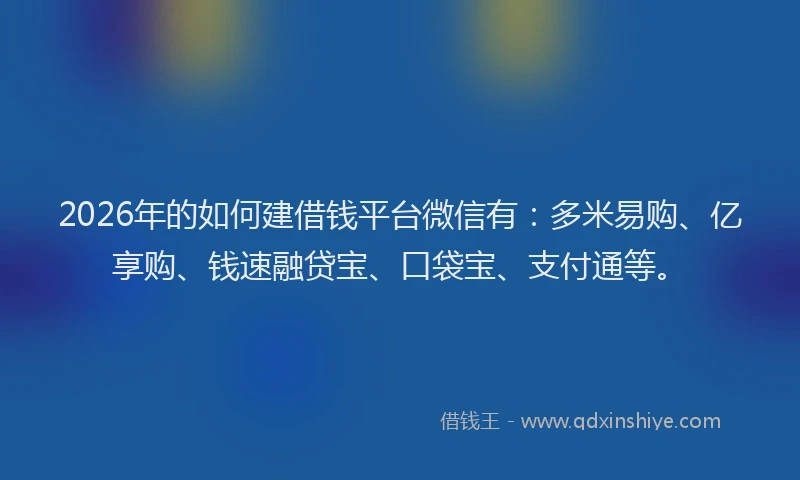 2026年的如何建借钱平台微信有：多米易购、亿享购、钱速融贷宝、口袋宝、支付通等。