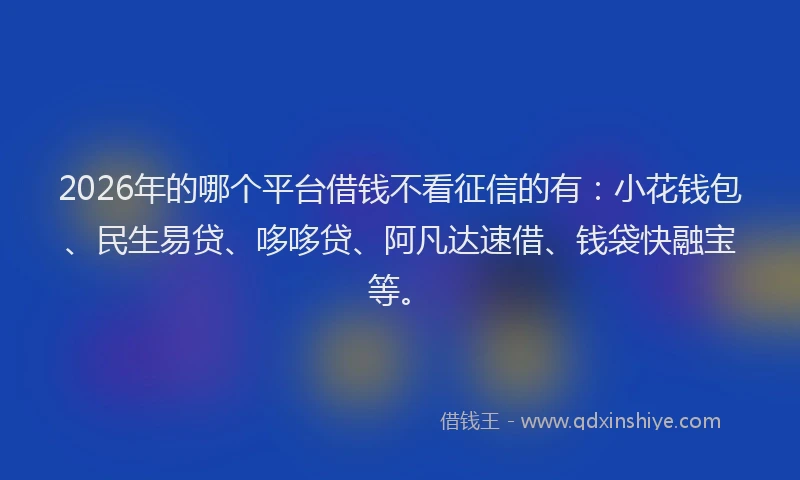 2026年的哪个平台借钱不看征信的有：小花钱包、民生易贷、哆哆贷、阿凡达速借、钱袋快融宝等。