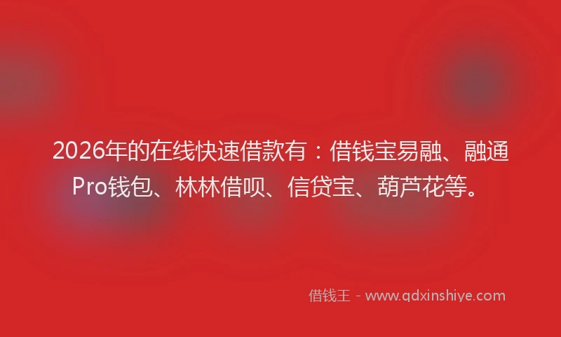 2026年的在线快速借款有：借钱宝易融、融通Pro钱包、林林借呗、信贷宝、葫芦花等。
