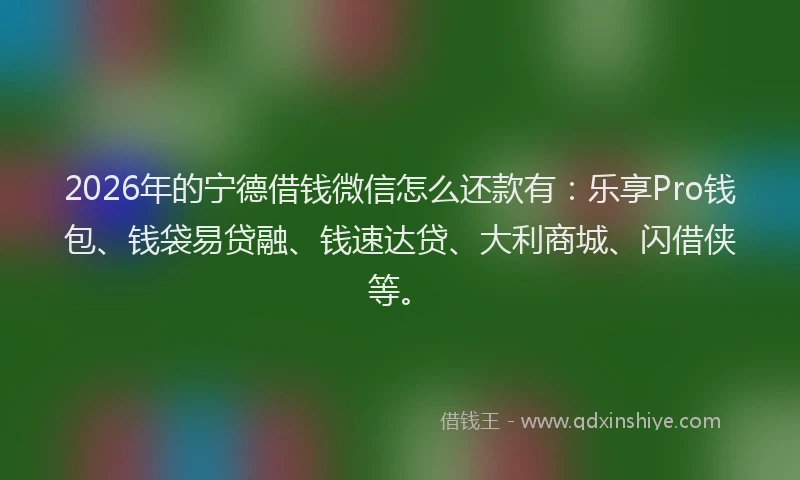 2026年的宁德借钱微信怎么还款有：乐享Pro钱包、钱袋易贷融、钱速达贷、大利商城、闪借侠等。