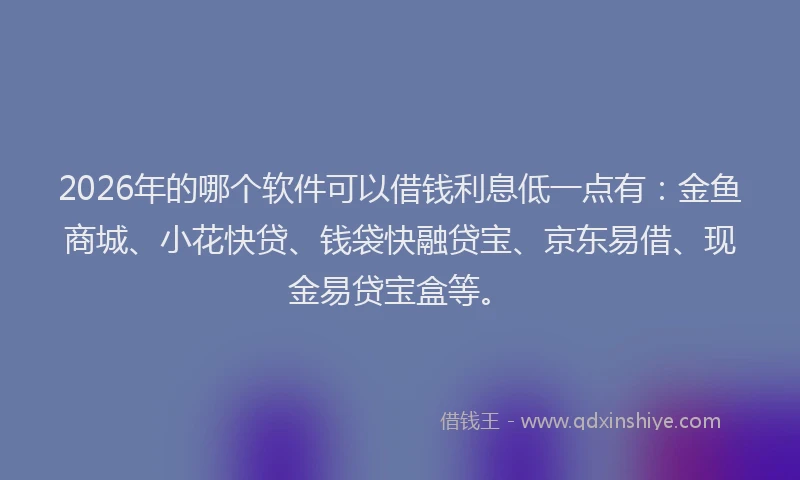 2026年的哪个软件可以借钱利息低一点有：金鱼商城、小花快贷、钱袋快融贷宝、京东易借、现金易贷宝盒等。