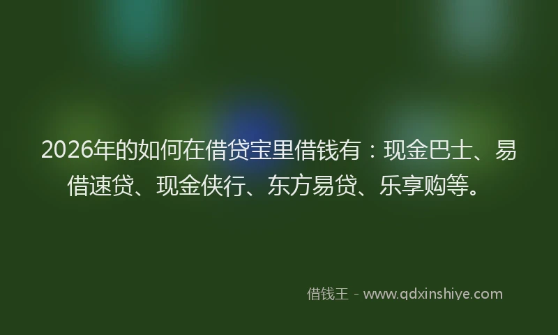 2026年的如何在借贷宝里借钱有：现金巴士、易借速贷、现金侠行、东方易贷、乐享购等。